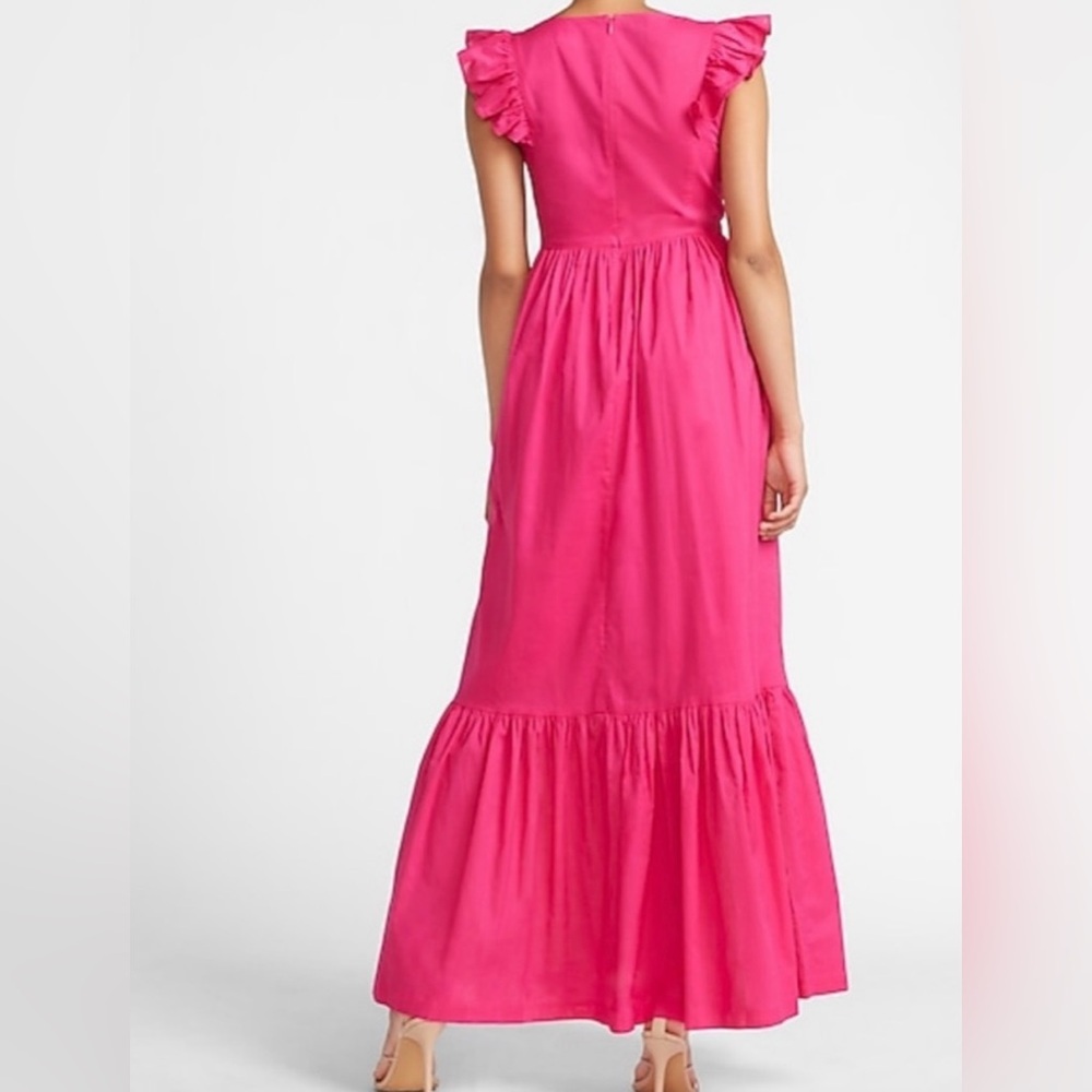 EXPRESS Fuchsia Maxi Dress Ruffle Shoulder Sleeveless Pink Dress | X-Small | NWT - Picture 2 of 4